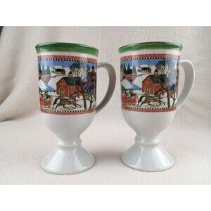 Vintage Otagiri Japan 'Sleigh Ride' Fraiser Collection Coffee/Tea Mug 2pcs